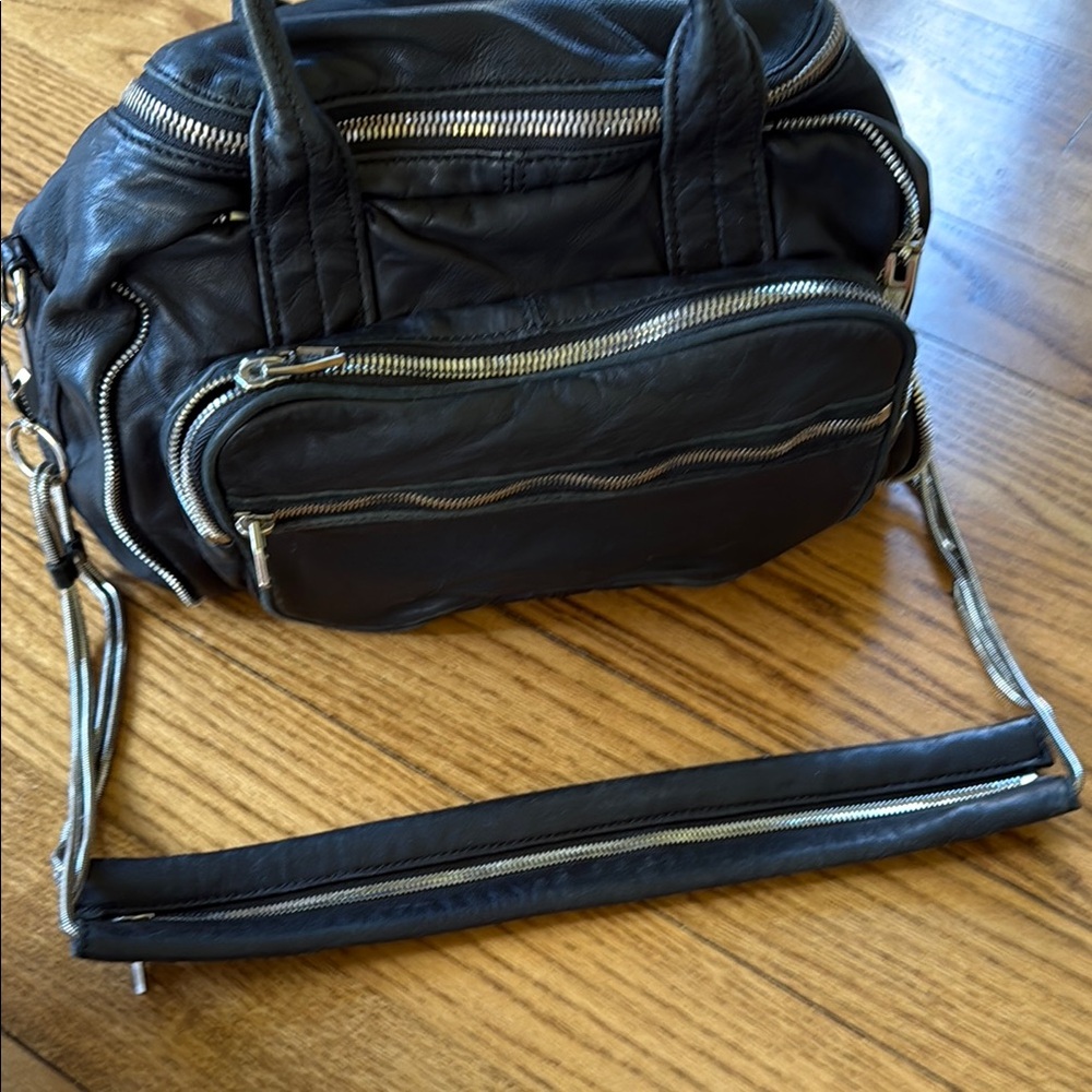 Alexander Wang Black Leather Messenger Bag with Silver Hardware